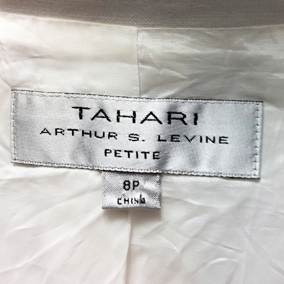 Tahari Arthur S. Levin Womens Off White Linen Petite Jacket Snap Closure Sz 8P - Picture 4 of 9